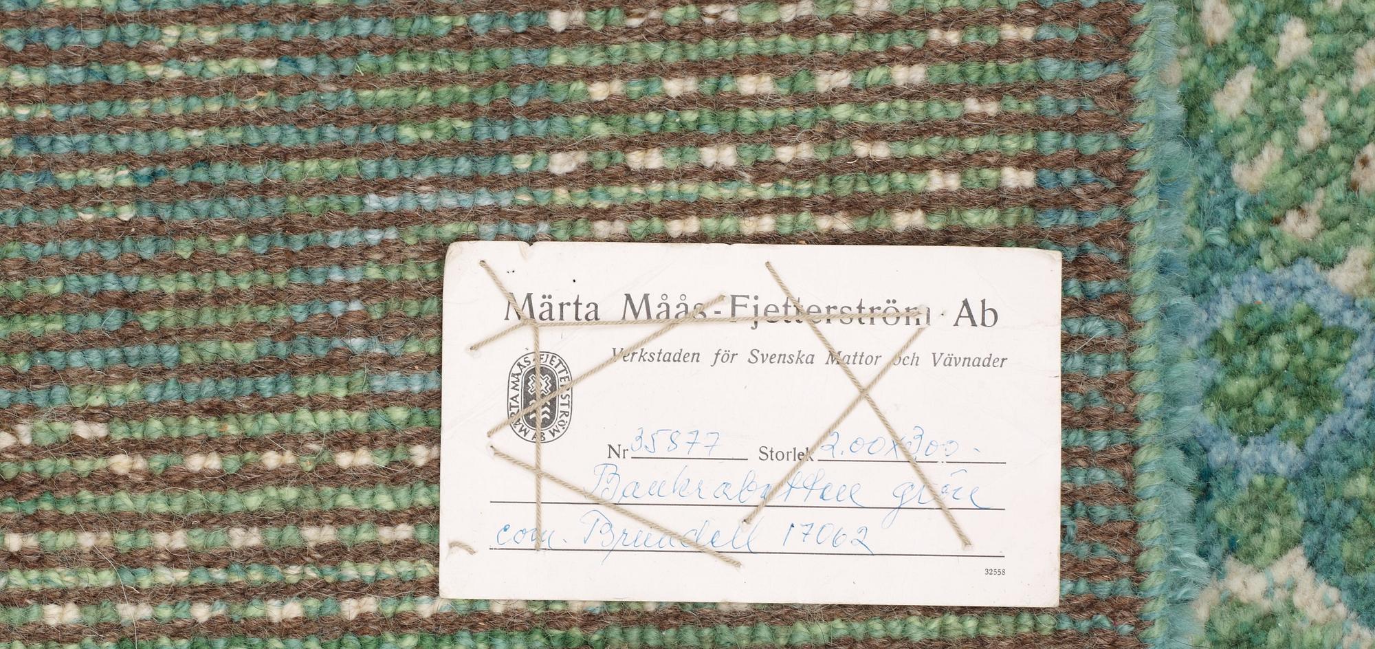 MATTA. "Bankrabatten grön". Flossa. 301 x 207 cm. Signerad AB MMF BN.