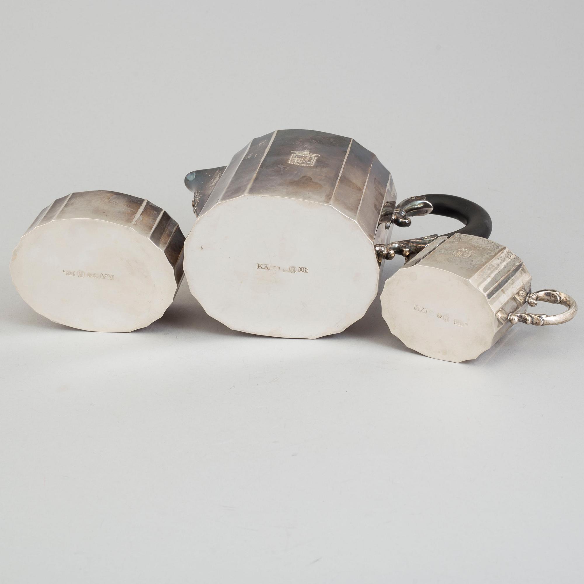 Three pieces silver coffee set from Karl Anderson, Stockholm, 1940-41.