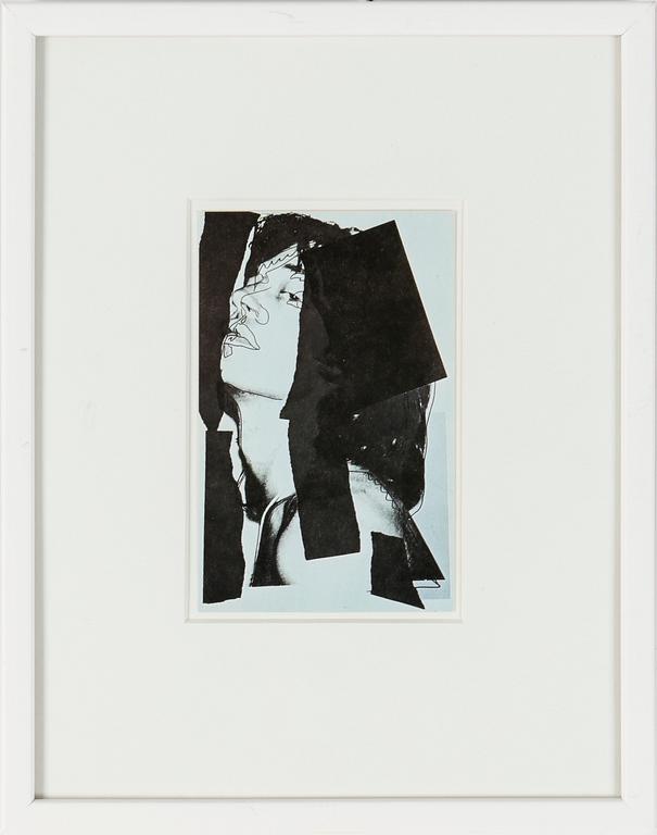 ANDY WARHOL efter, 2 st, färgoffsettryck, ANNOUNCEMENT CARD, Mick Jagger, 1975.