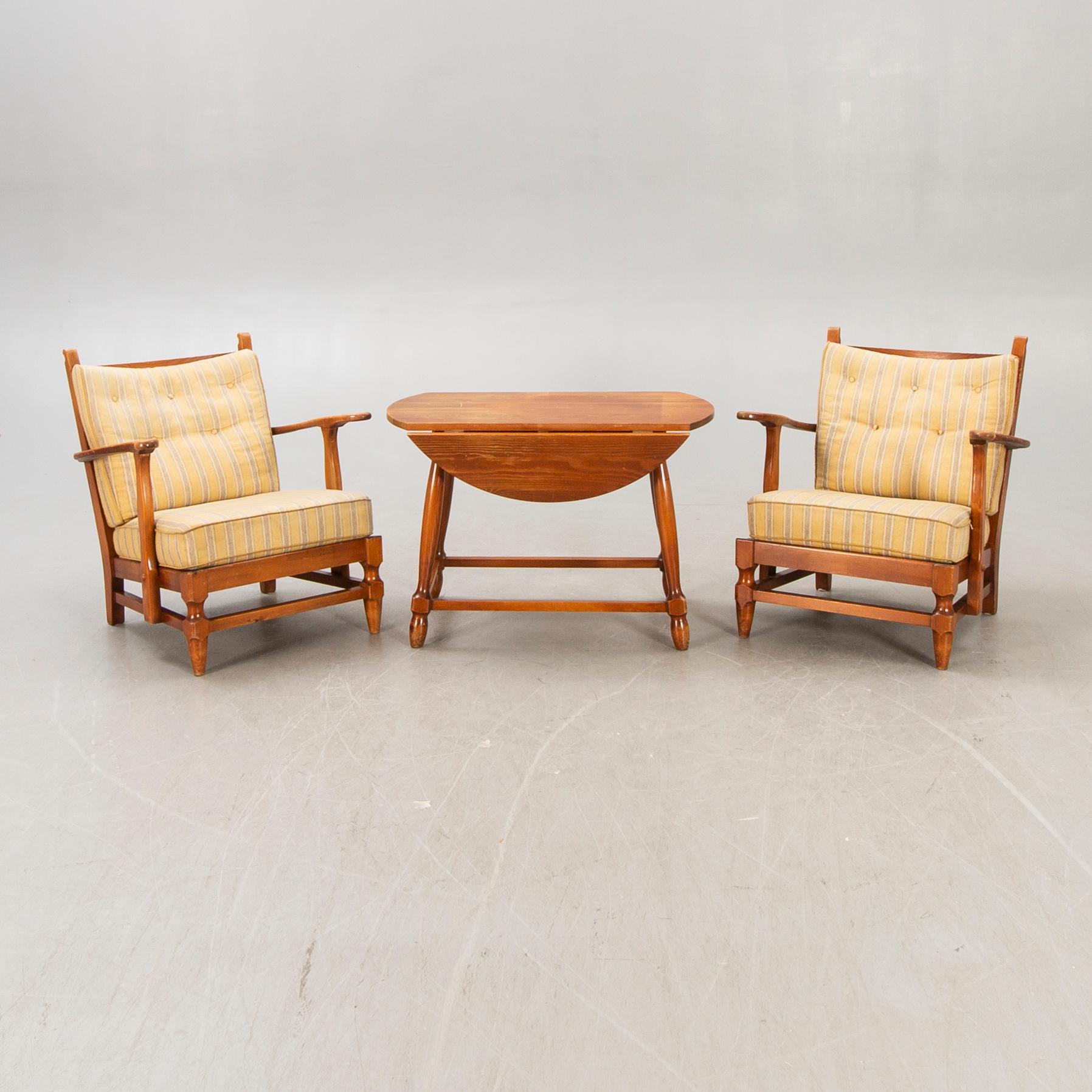 A set of two "Åre" armchairs and table by Gunnar Göpert 1940/50s.
