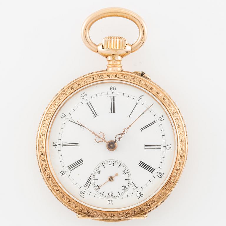 Fickur, 14K guld med etui, 36 mm.