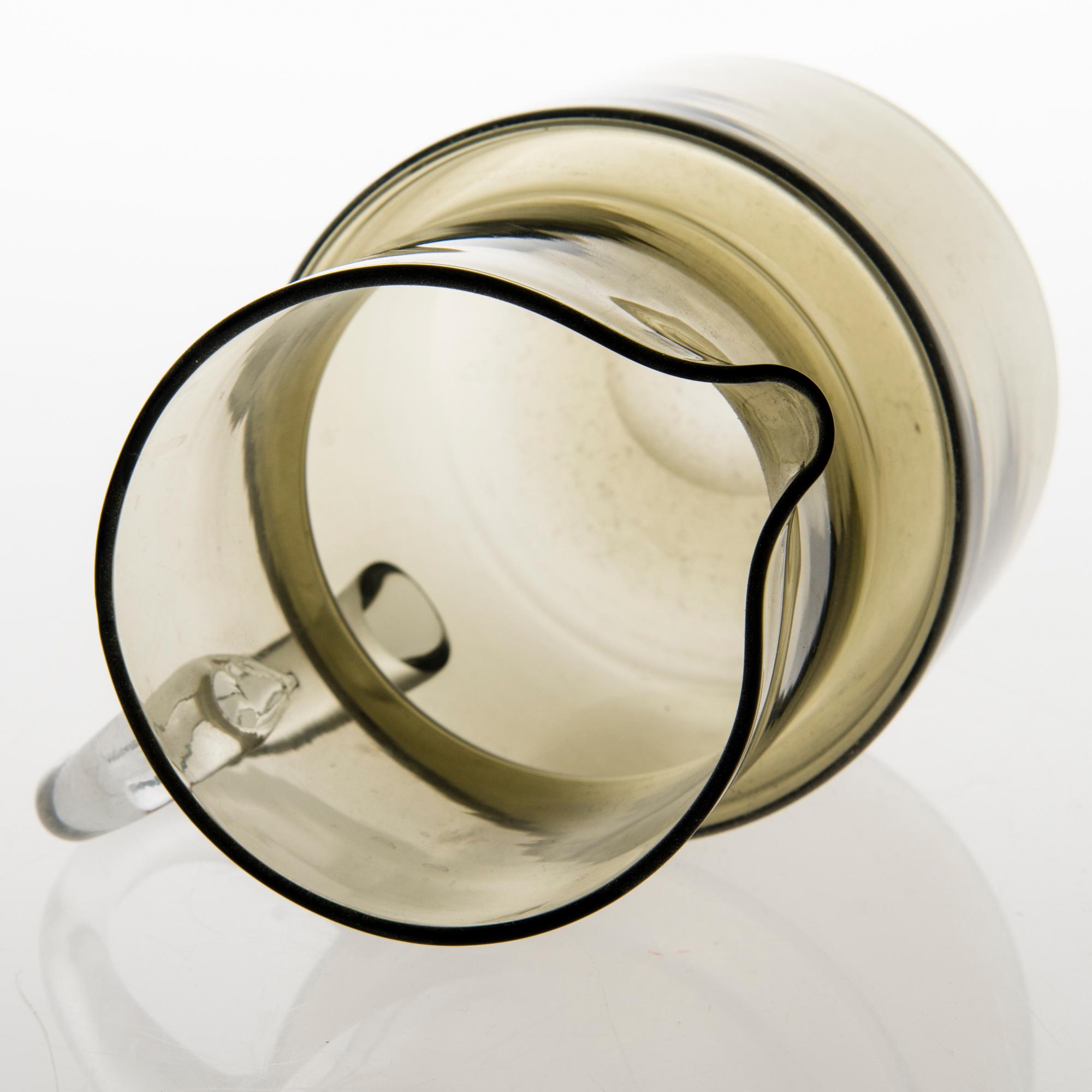 SAARA HOPEA, GLASSWARE SET IN BASKET, jug and 4 drinking glasses, Nuutajärvi. Designed 1952.