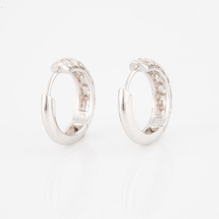 Earrings, hoop style, 18K white gold with brilliant-cut diamonds.