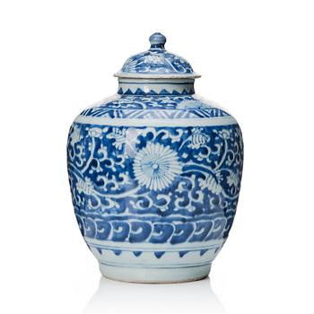 A blue and white jar with cover, Ming dynasty (1368-1644).