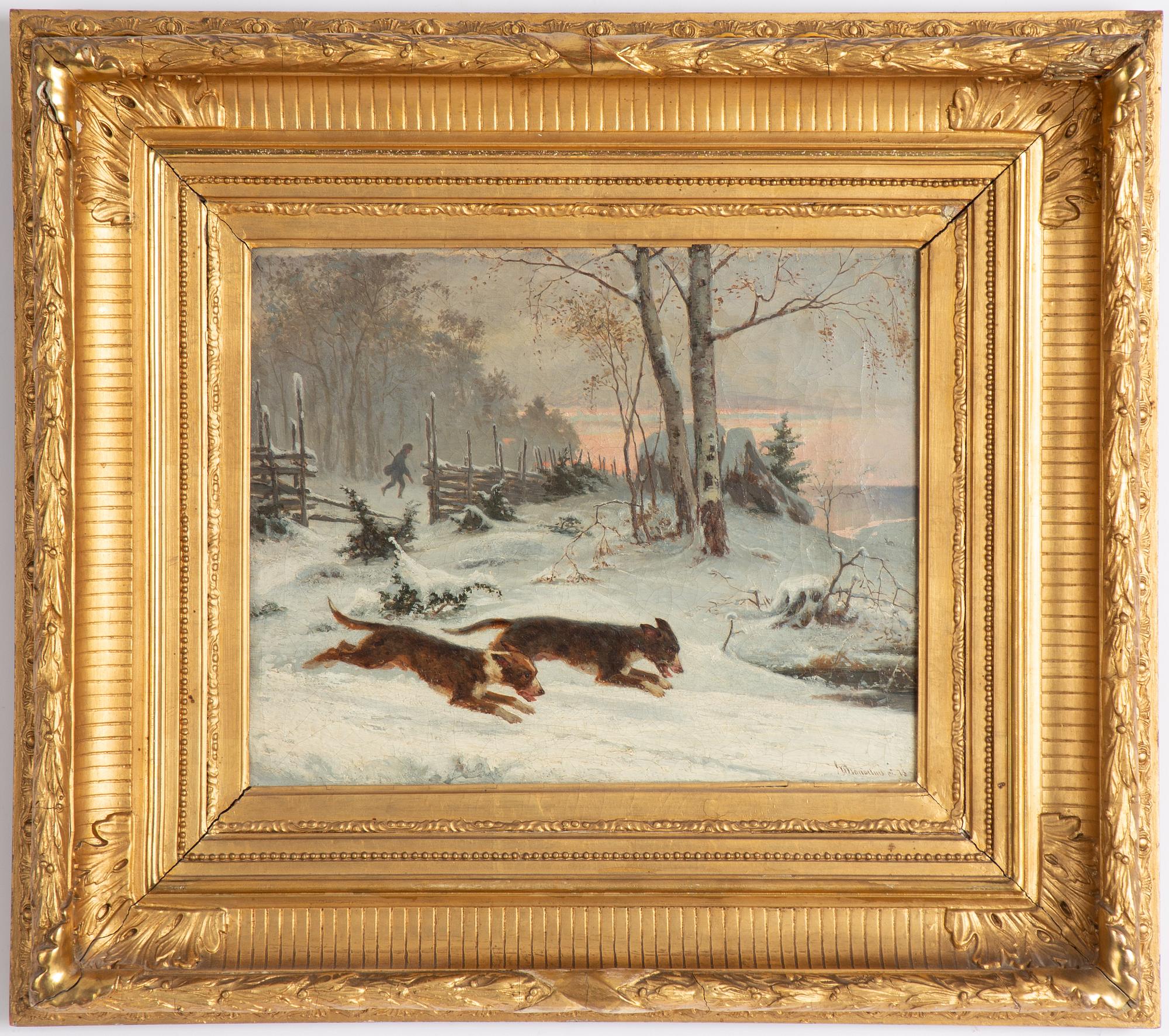 Gustaf Brandelius, Jakthundar i vinterlandskap.
