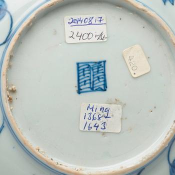 A set of 10 (9+1) blue and white dishes, Ming dynasty, Tianqi/Chongzhen.