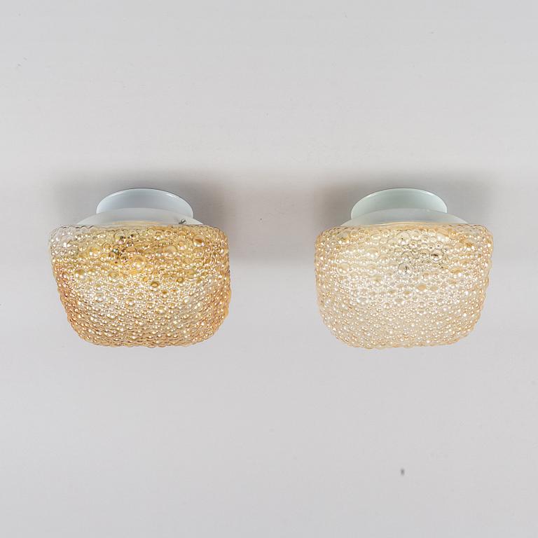 A pair of glass ceiling lights, Glashütte Limburg, Germany, second half of the 20th Century.