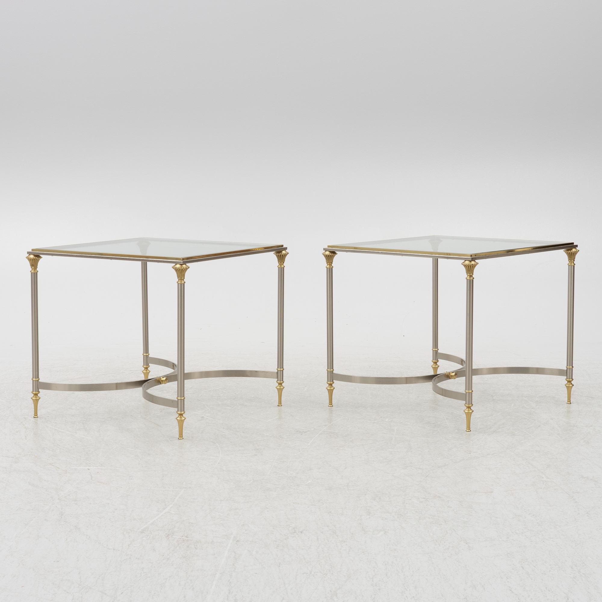 A pair of brass and glass sidetables, mid20th/second half of the 20th century.