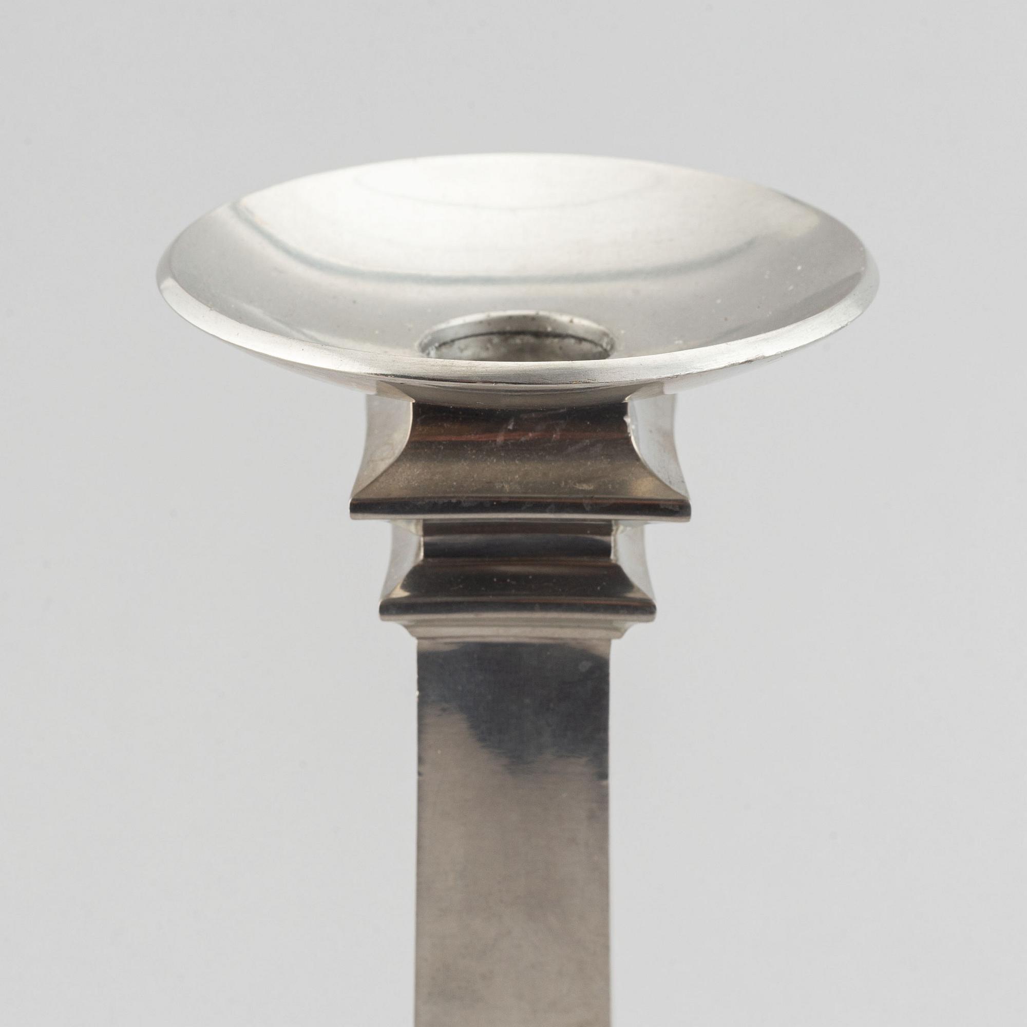 Just Andersen, ljusstakar, ett par, tenn, Danmark, 1920-30-tal.