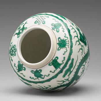 A green enamelled dragon jar, China, circa 1900.
