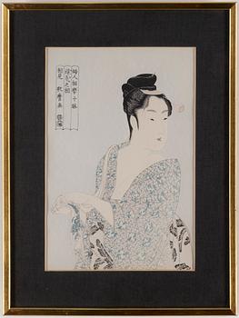 ANDO UTAGAWA HIROSHIGE (6), UTAMARA, and SHARAKU (2) colour woodblock prints. Japan, 20th century.