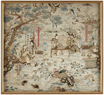 707. A silk embroidery with a scene from court life, Qing dynasty (1662-1912).