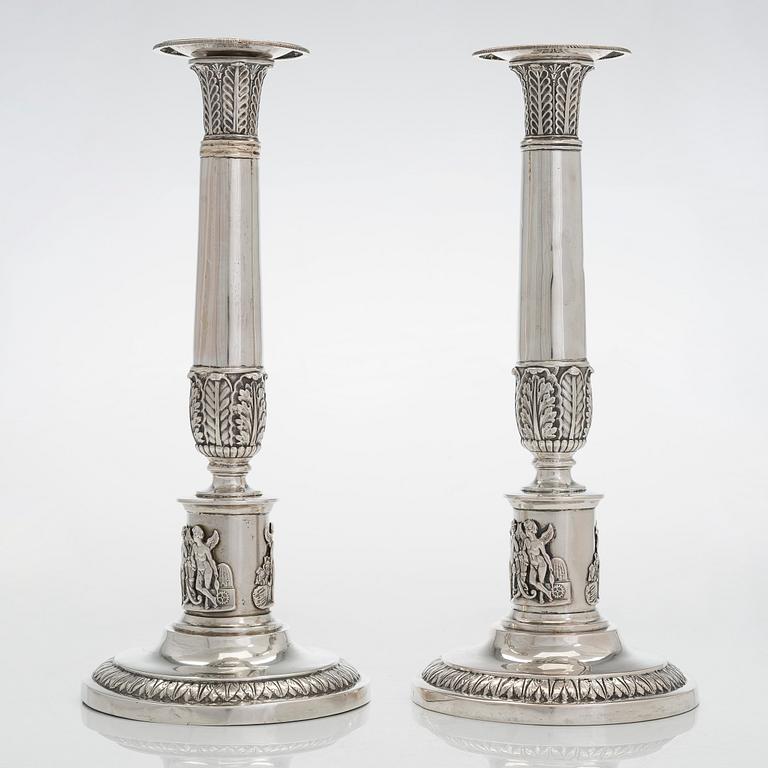 A pair of Empire silver candlesticks, Northern Europe, first half of the 19th century.