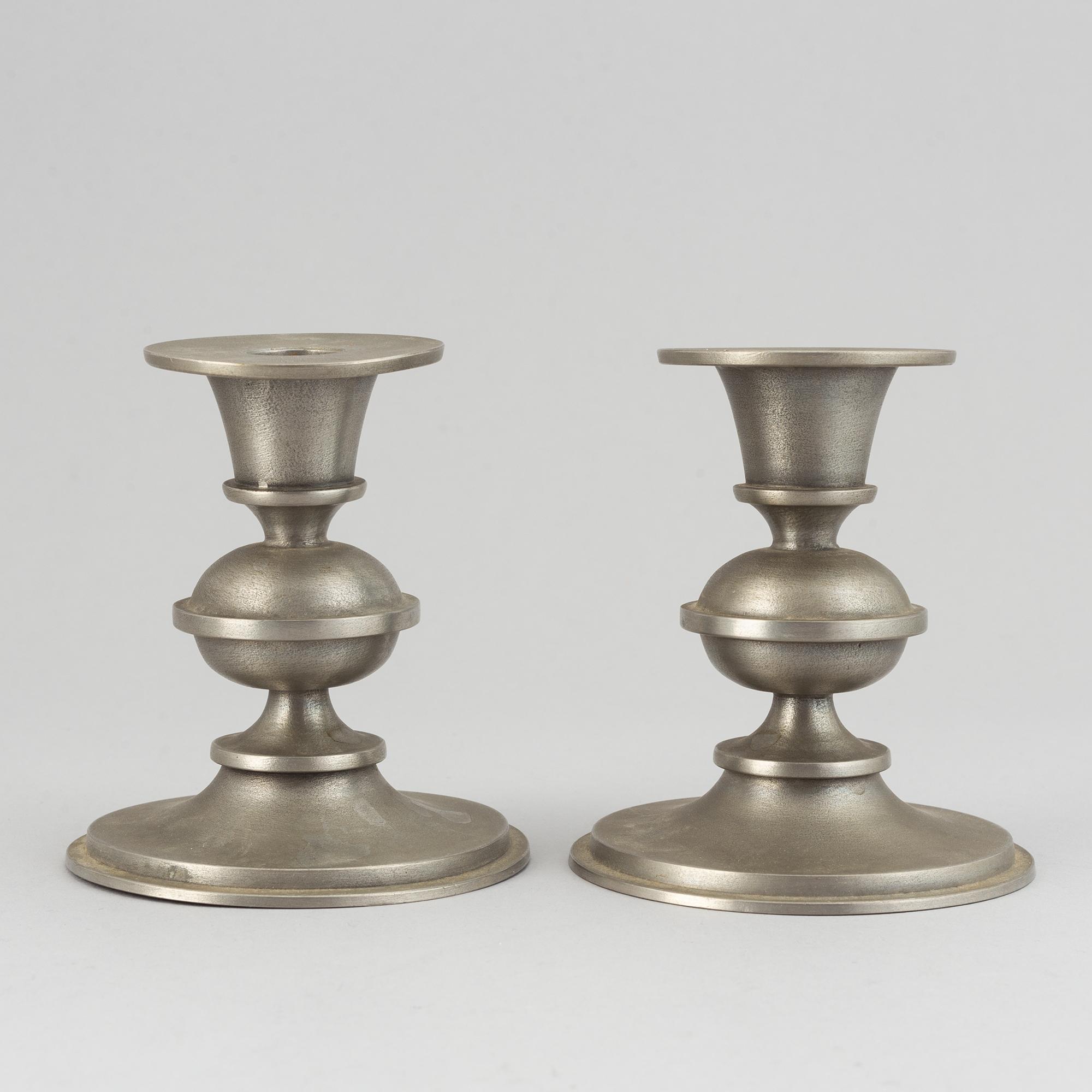 Edvin Ollers, a pair of pewter candlesticks, Schreuder & Olsson, Stockholm 1973.