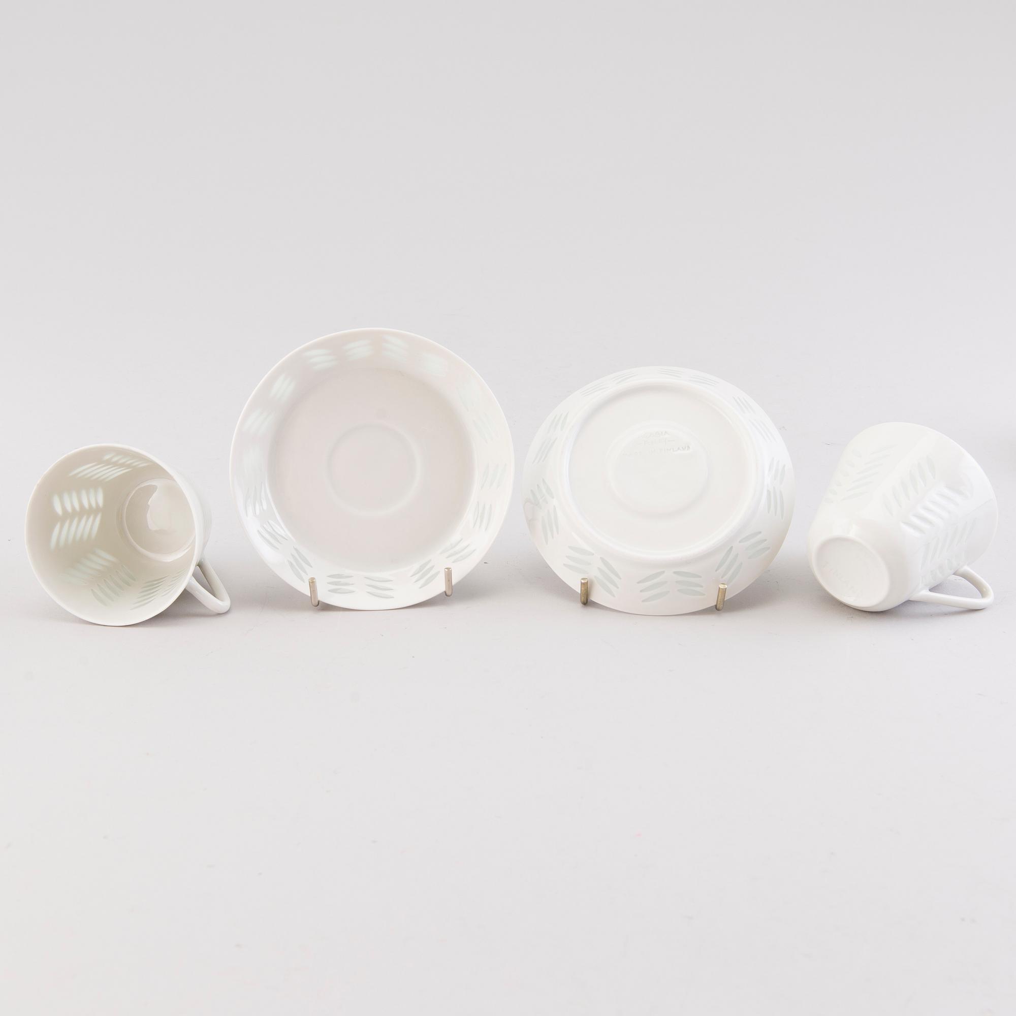 FRIEDL HOLZER-KJELLBERG, A porcelain bowl and set of six coffee cups with saucers, signed  Arabia F.H.Kj. Finland.