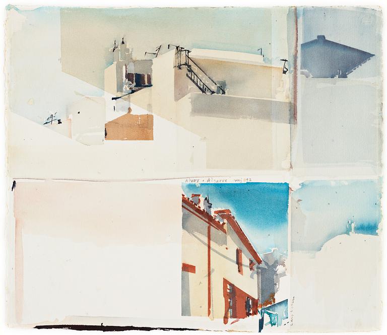 LARS LERIN, Akvarell på papper, signerad Lars Lerin. Motiv från Alvor, Algarve maj 1992.