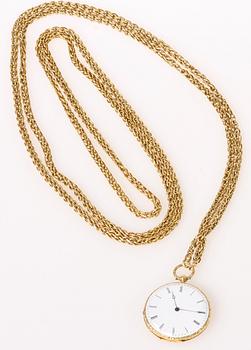 FICKUR SAMT KEDJA, guld 18k. total vikt 83 gram. 1800/1900-tal.