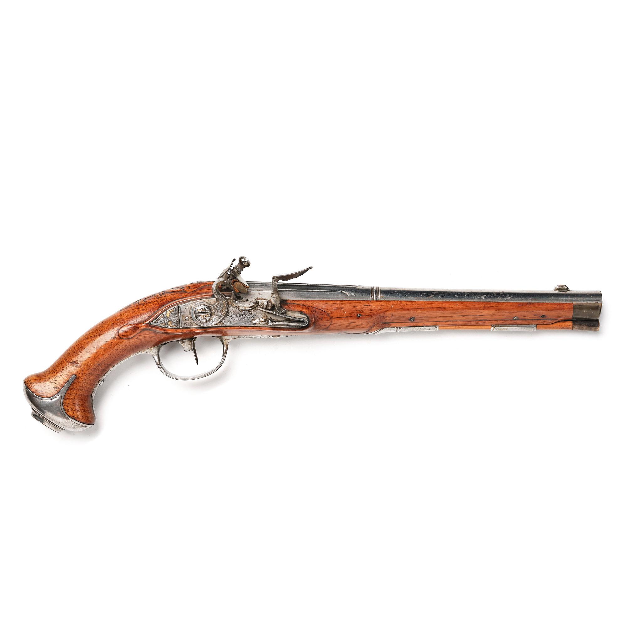 A flintlock pistol signed by Anders Wåhlberg Stockholm, (1720-93).