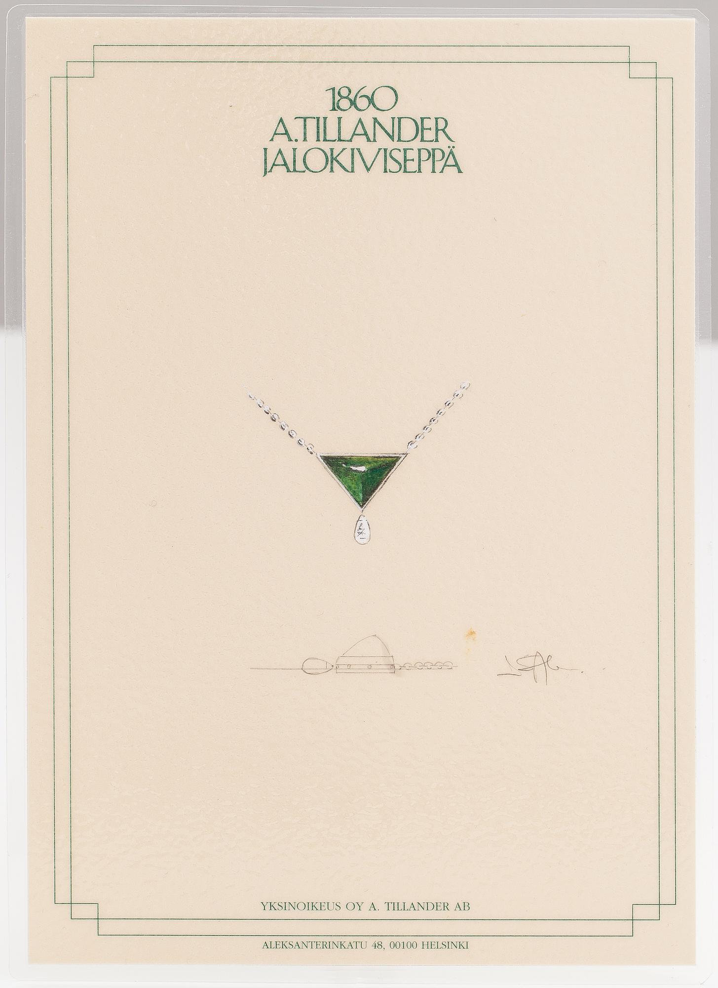 A Tillander, Kaulkoru, 18K valkokultaa, turmaliini, briolet-hiontainen timantti n. 0.56 ct. Helsinki 2001.