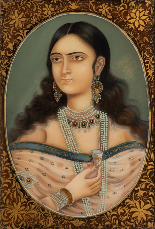 A Persian (Iranian) reverse glass painting, late Qajar dynasty.