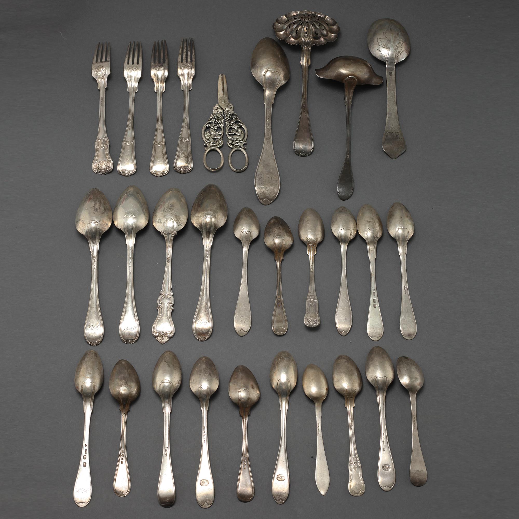 28 pcs of silverware, 19th century.