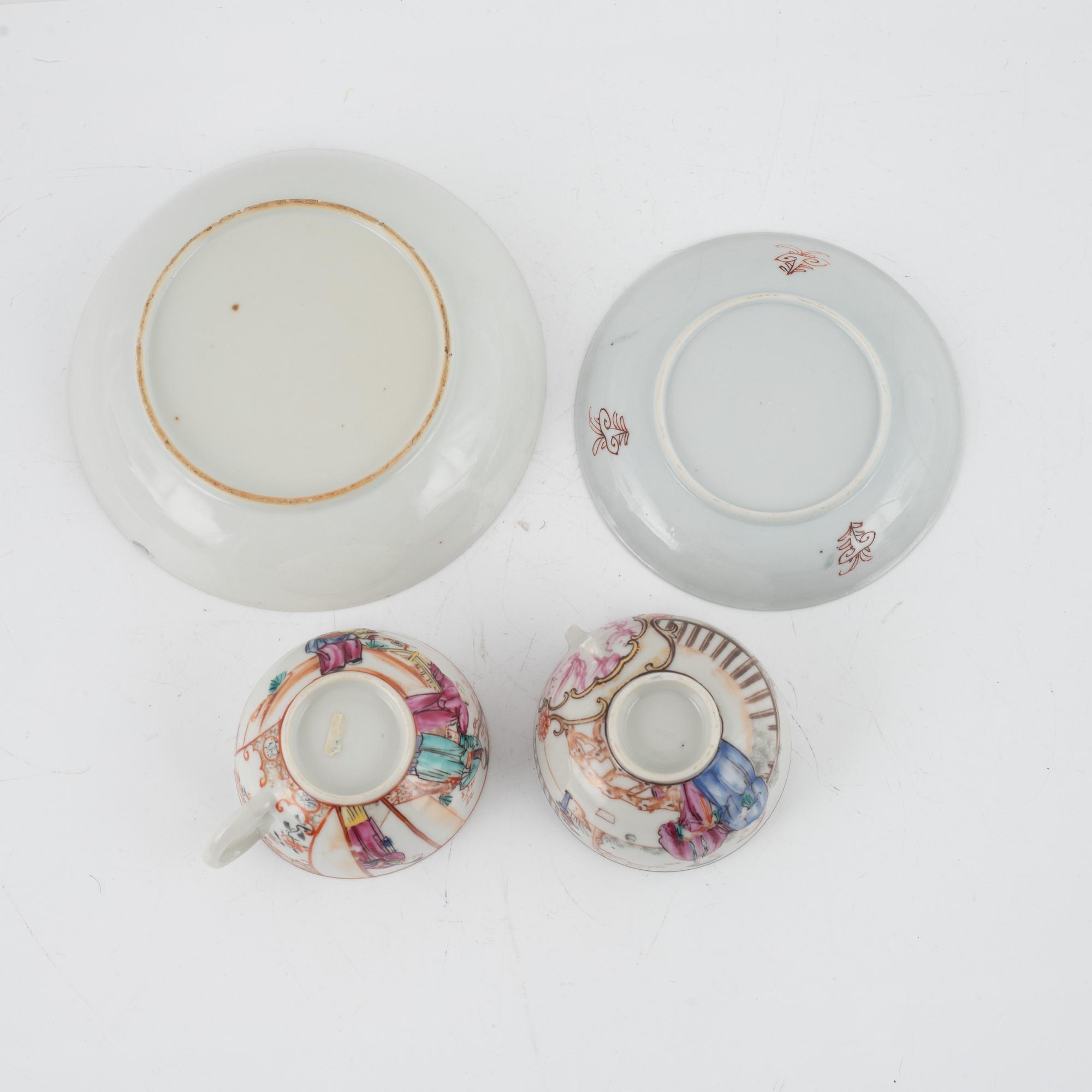 A set of five famille rose cups and four dishes, Qing dynasty, 18th Century.
