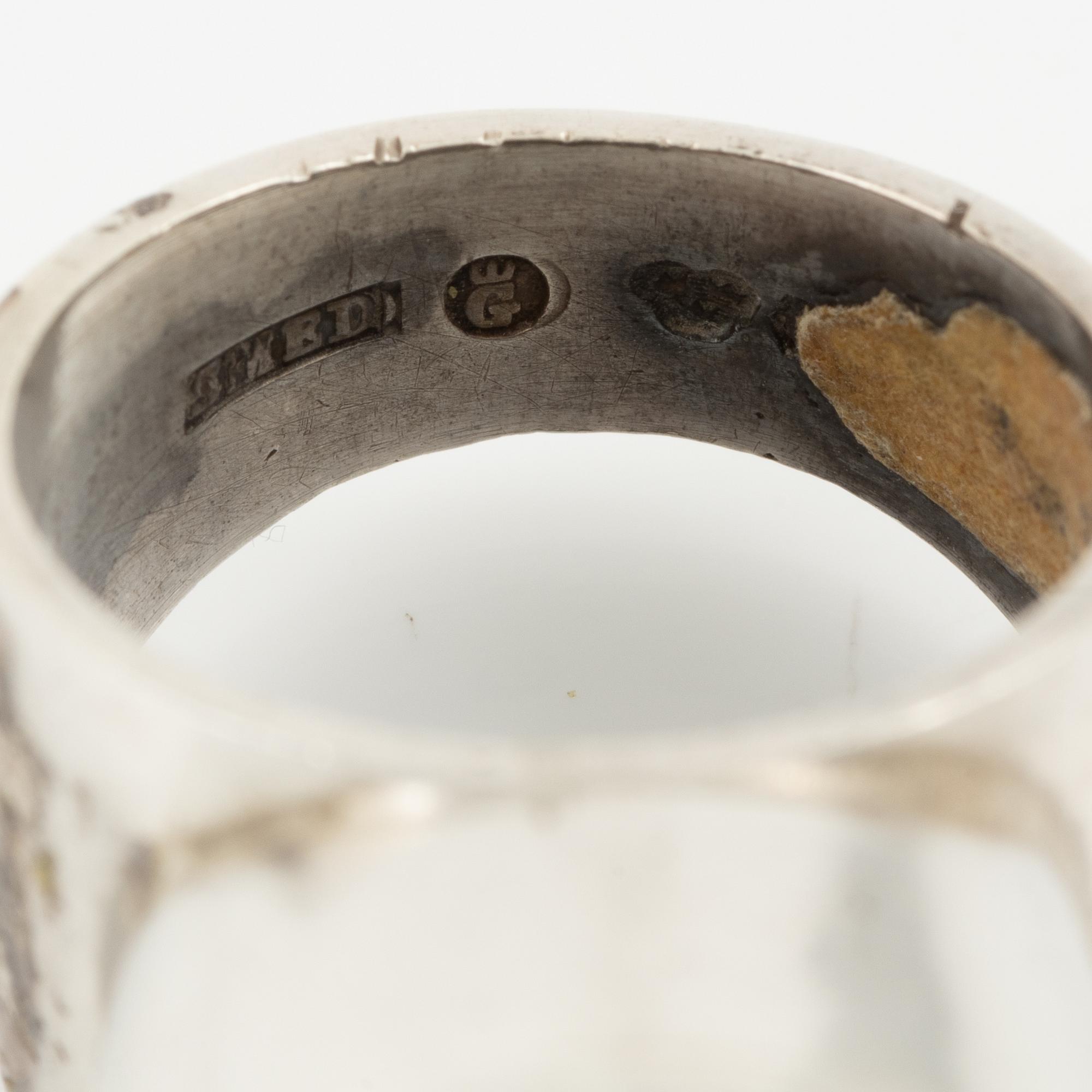 Lars Arby, four rings, sterling silver and agate, Gothenburg 1967, 1968 and 1976.