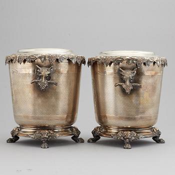 A pair of silver plate wine coolers, 20th Century.