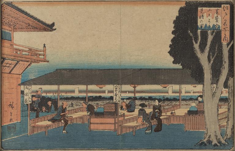 Ando Utagawa Hiroshige, efter, färgträsnitt, 3 st, Japan, tidigt 1900-tal.