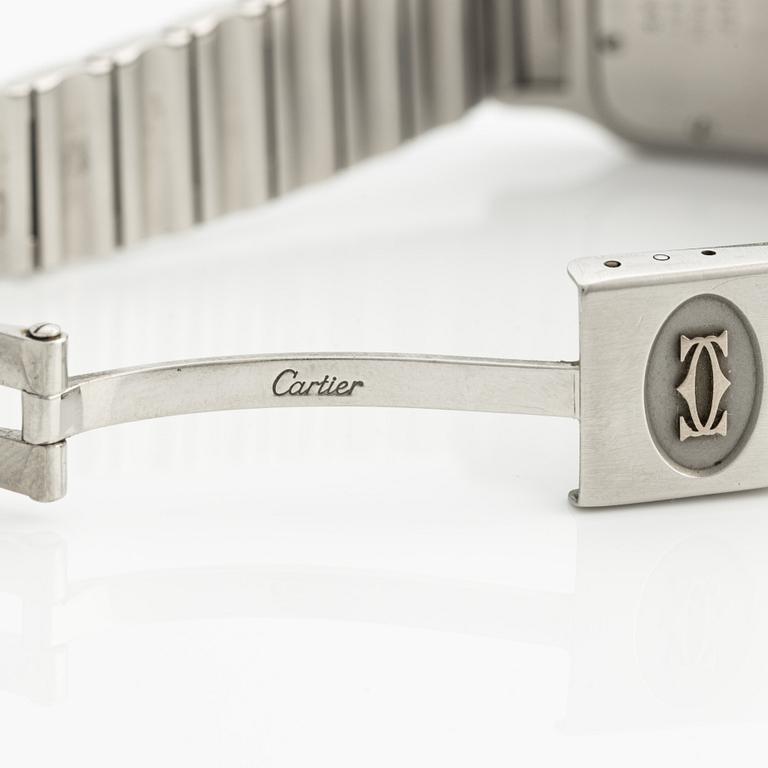 Cartier, Santos Galbeé, ca 1994. <b>Case size:</b> 29 x 29 mm
<b>Material:</b> steel
<b>Mov...