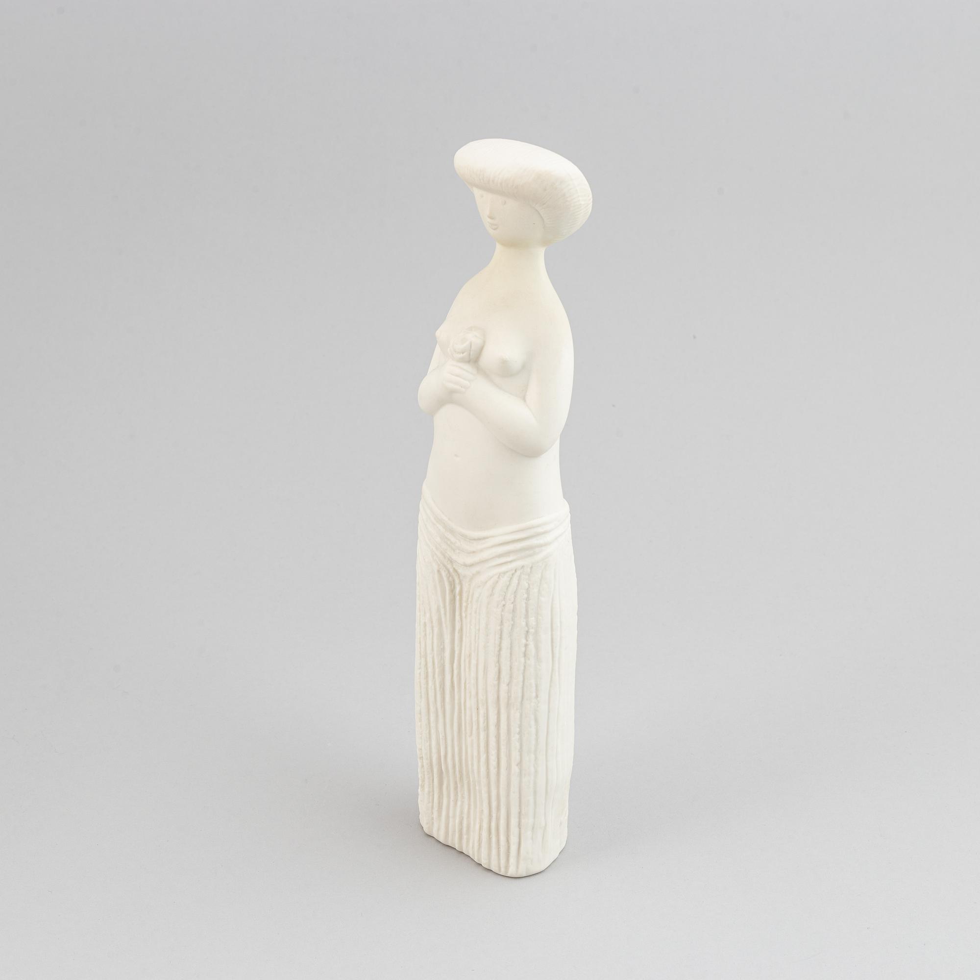 Stig Lindberg, a parian figurine and a stoneware flask with cover, Gustavsberg.
