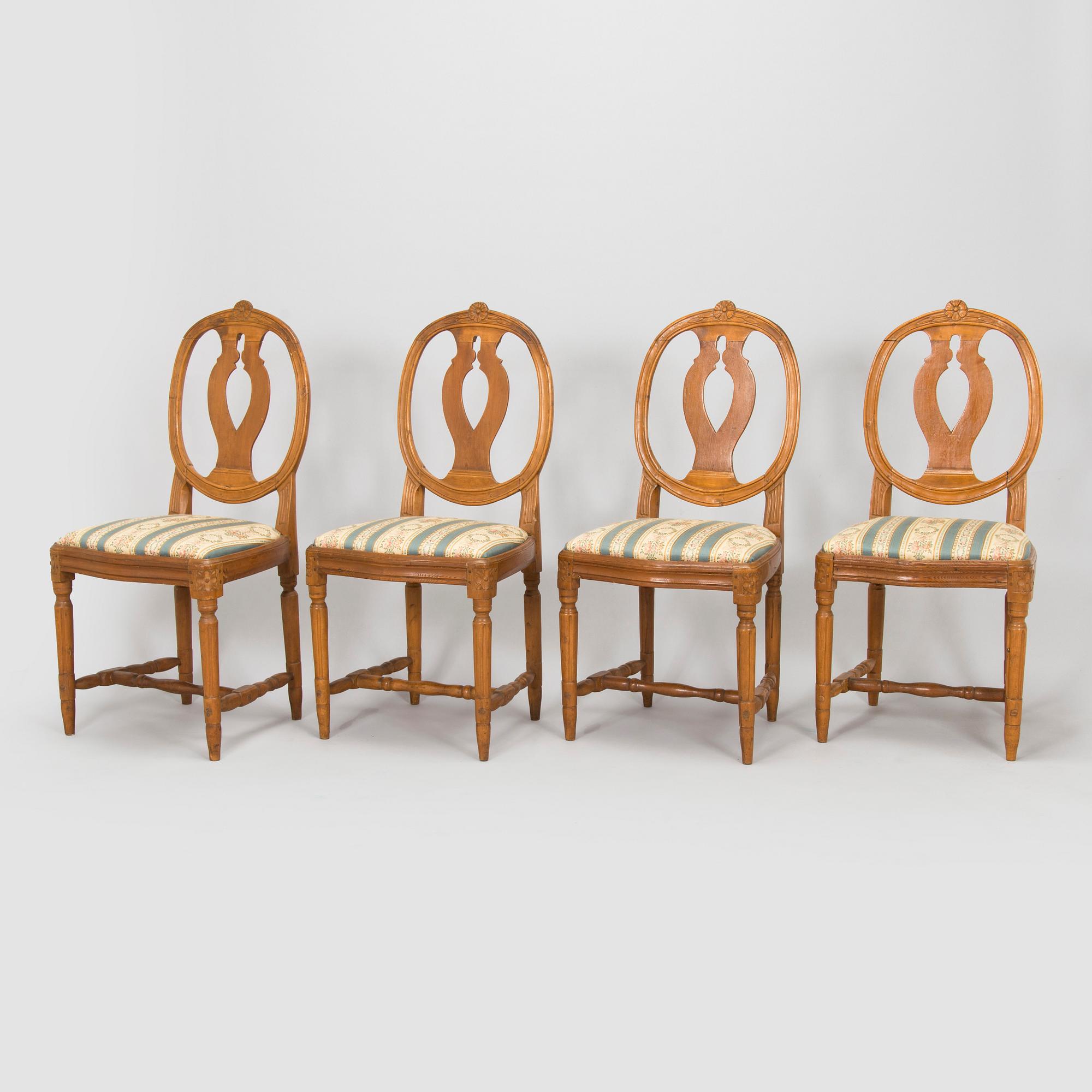 Four Swedish Gustavian chairs, 18th century.