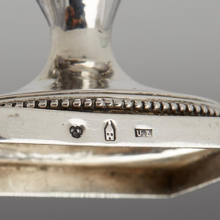 A pair of Swedish late Gustavian parcel-gilt silver salt-cellars, mark of JJ Ulfsberg, Nykoping (1793-1824(-25)).