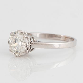 An 18K white gold ring set with a round brilliant-cut diamond weight 2.07 cts according to engraving.