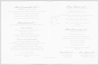 Books and menus of French gastronomy.