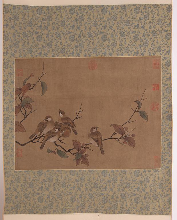 RULLMÅLNING, tusch och färg på siden, Kina, 1950/60-tal.