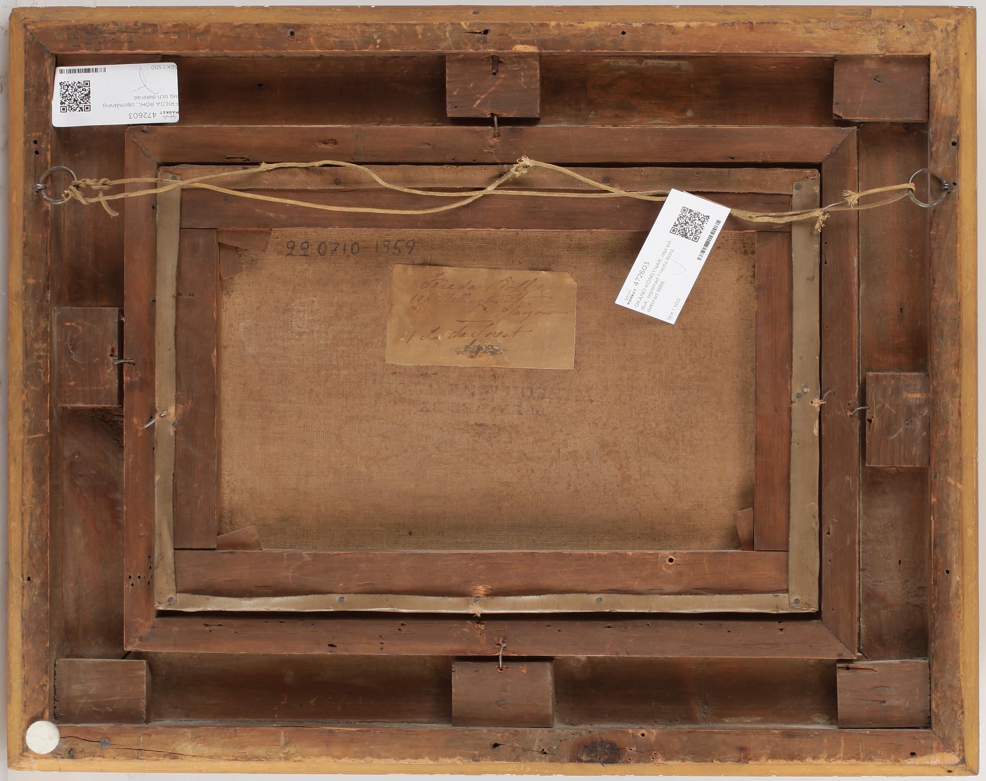 FRIEDA RÖHL MACGILLIVRAY, olja på duk, signerad Frieda Röhl, daterad 1888.