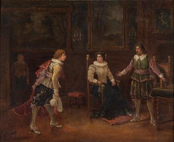 A pair of 19th century paintings depicting historical scenes by unknown artist, oil on canvas, signed.