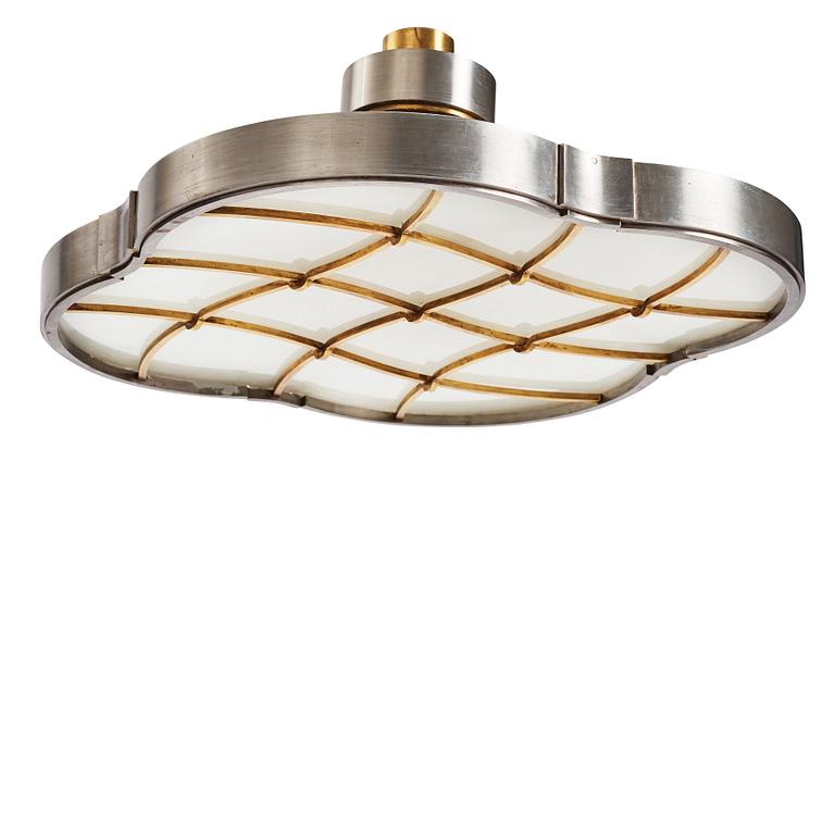 Lars Holmström, a brass and steel framed Swedish Grace ceiling lamp, Arvika Sweden 1920-30's.