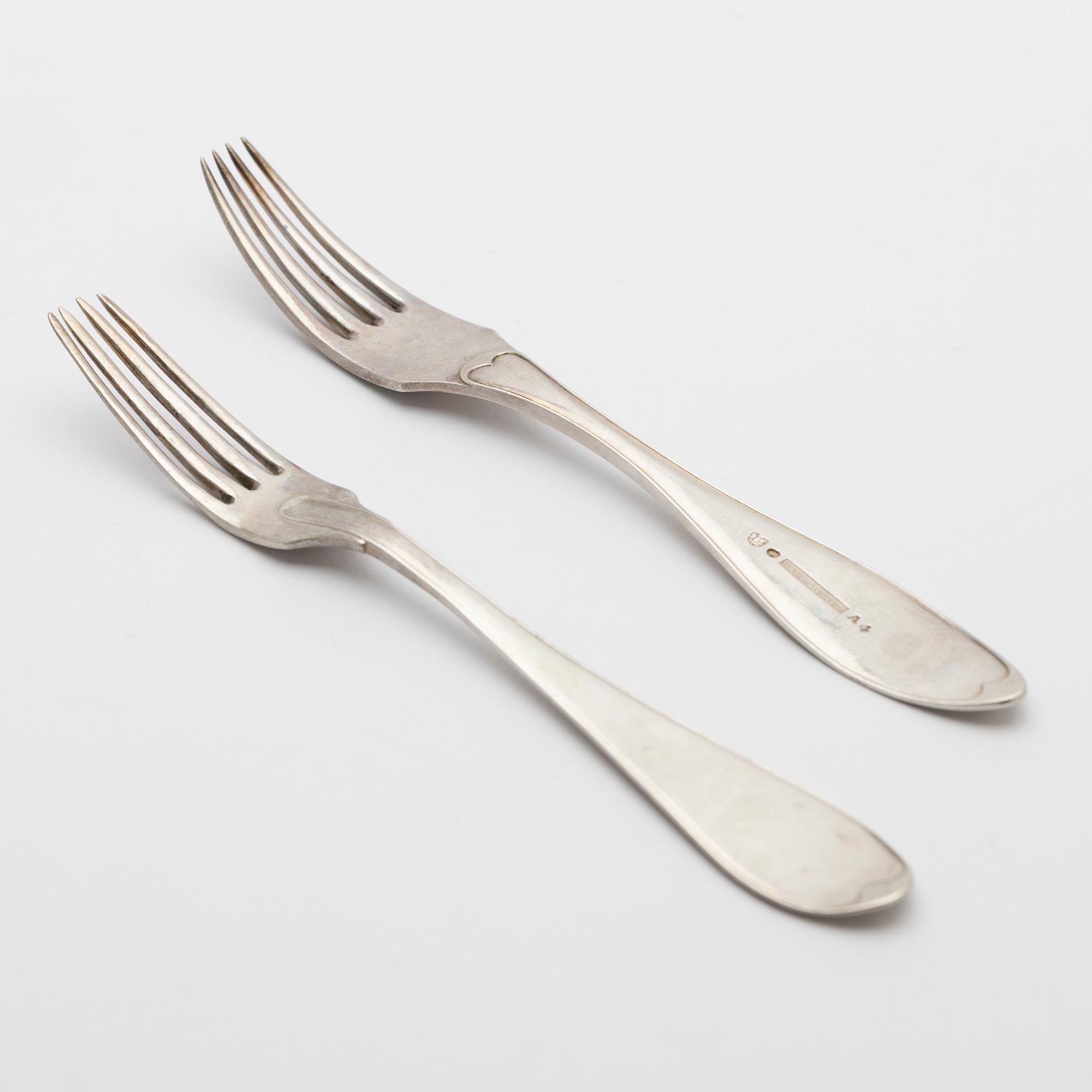 Table forks, 18 pcs, silver, 19th century.