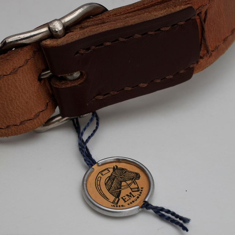 HUNTING BAG, brown leather and seal fur, 1960's.