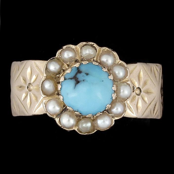 ARMBAND samt RING, 18 resp 14 k guld samt turkos. Total vikt 15 g.