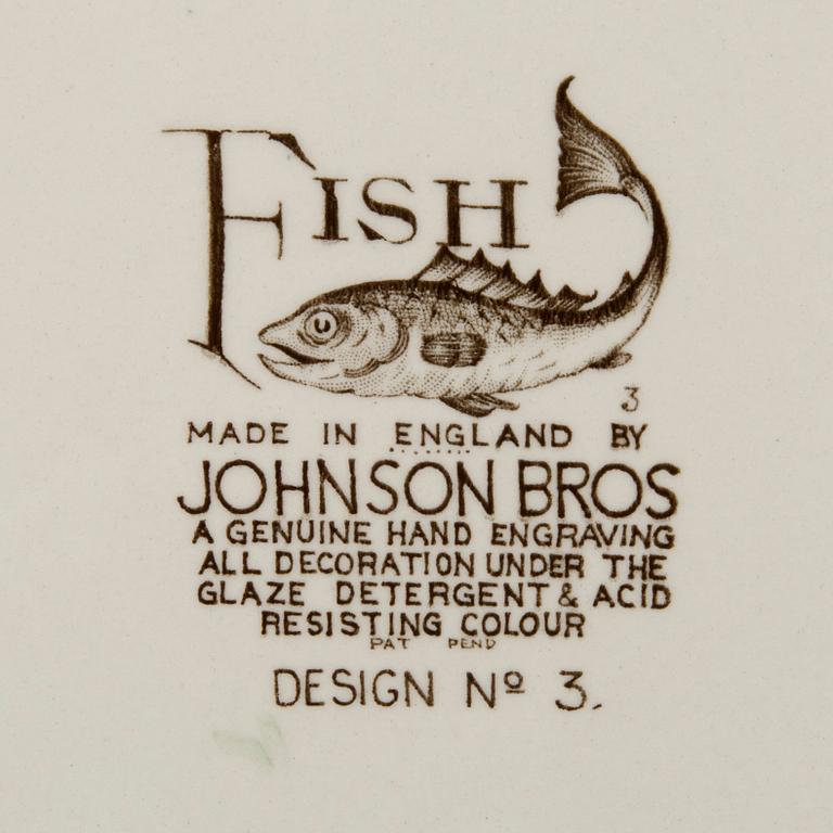 SERVISDELAR, 14+2 st, keramik, "Fish" Johnson Bros, England, 1900-talets senare hälft.