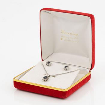 Earrings, a pair and a pendant with chain, silver.
