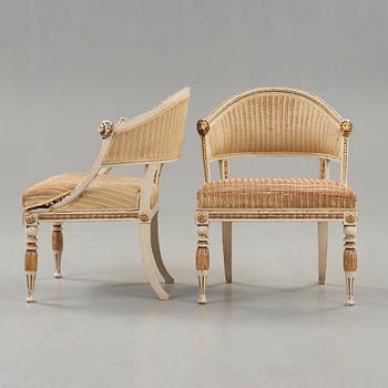 A pair of late Gustavian circa 1800 armchairs.