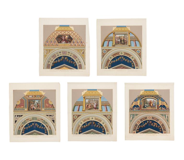 Giovanni Ottaviani, Five scenes from cloister vaults in the Raphael Loggias in the Vatican.