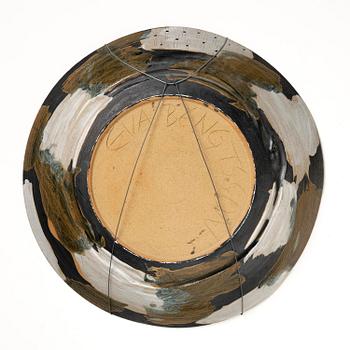 Eva Bengtsson, a large decorative chamotte stoneware dish, own studio, Frillesås, 1990s.