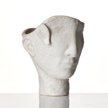 Stig Lindberg, a white glazed stoneware vase of a head, Gustavsberg Studio, probably 1940s.