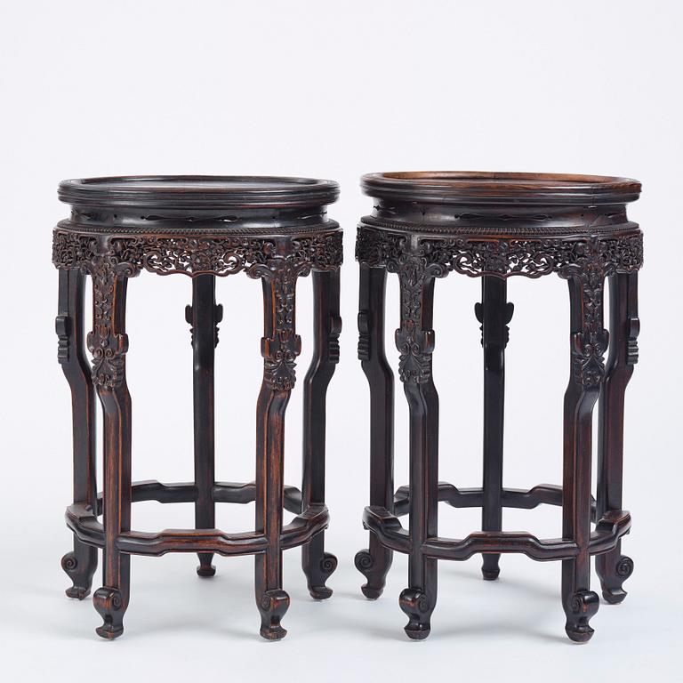 A pair of Chinese Hongmu side tables, Qing dynasty, 19th Century.