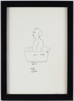 Lena Cronqvist, ink drawing, signed with dedication. Dated october 1994.